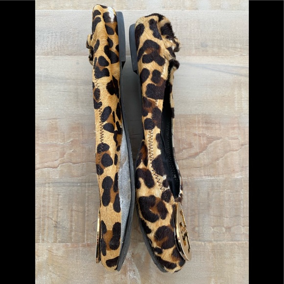 Tory Burch calf hair Animal Print leopard ballet flats gold accent - Picture 5 of 11